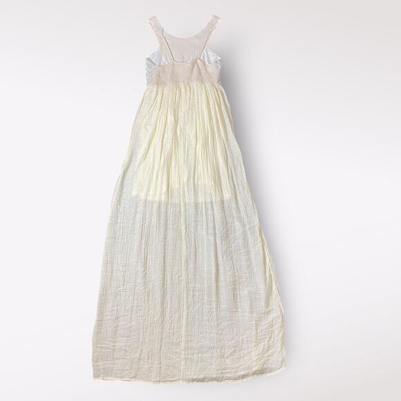 Flying Tomato Cream Embroidered Empire Maxi Dress Size XS Boho Hippie Crinkle - Picture 3 of 8